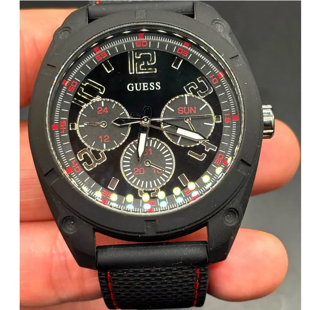 Guess Dash W1256G1 Men’s 46mm Black Multifunction Quartz Watch Red Accents